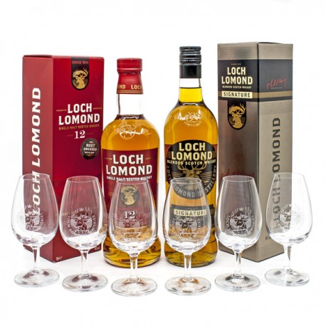 2 Whisky Ecosse Loch Lomond 70cl (12ans + Signature) + 6 Verres Offerts